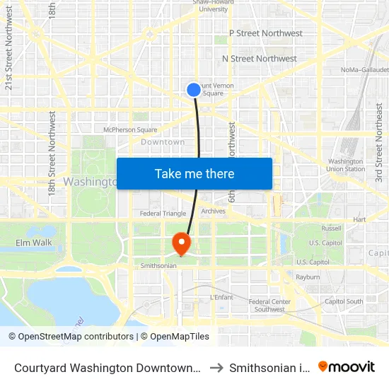 Courtyard Washington Downtown/Convention Center, 901 L St NW to Smithsonian institution map