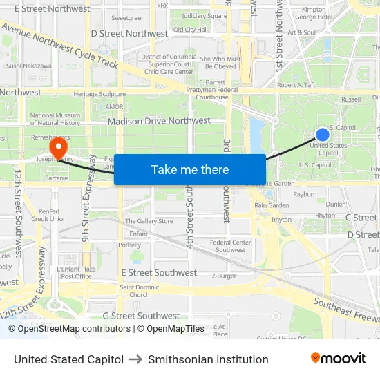 United Stated Capitol to Smithsonian institution map