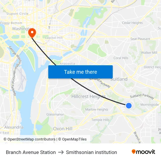 Branch Avenue Station to Smithsonian institution map