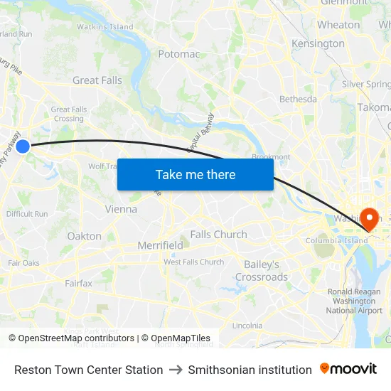 Reston Town Center Station to Smithsonian institution map