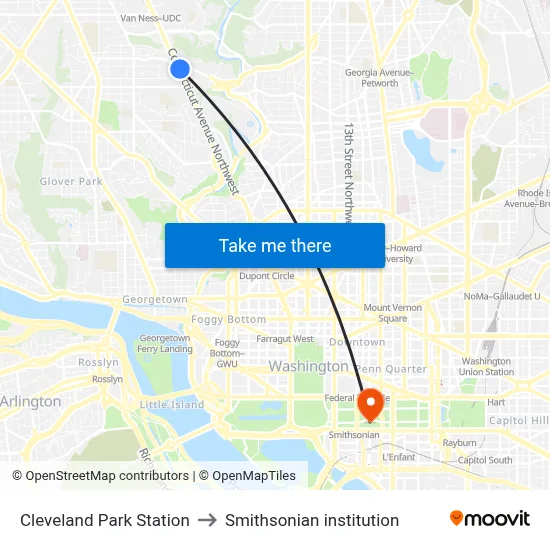 Cleveland Park Station to Smithsonian institution map