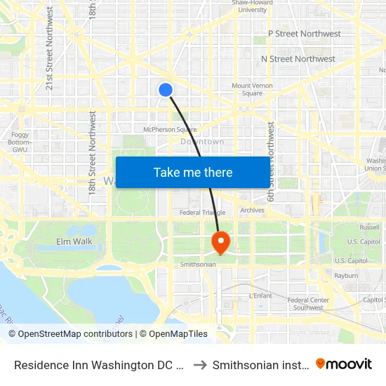 Residence Inn Washington DC Downtown to Smithsonian institution map