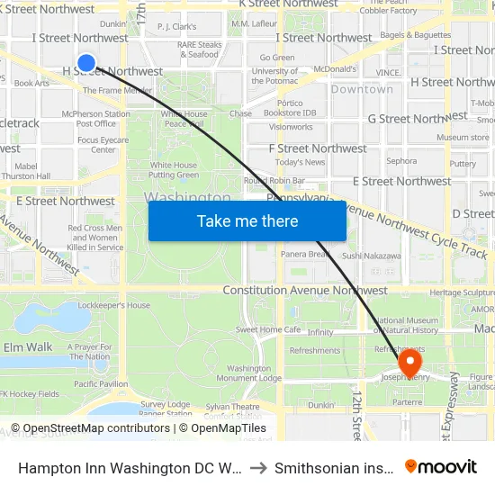 Hampton Inn Washington DC White House to Smithsonian institution map
