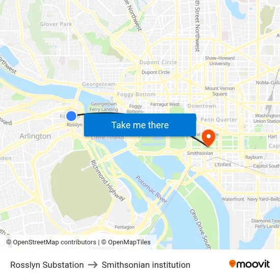 Rosslyn Substation to Smithsonian institution map