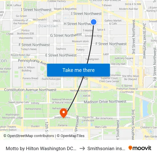 Motto by Hilton Washington DC City Center to Smithsonian institution map