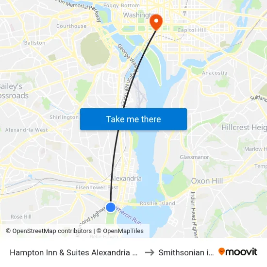 Hampton Inn & Suites Alexandria Old Town Area South to Smithsonian institution map