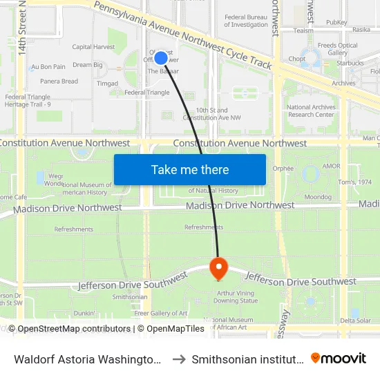 Waldorf Astoria Washington Dc to Smithsonian institution map