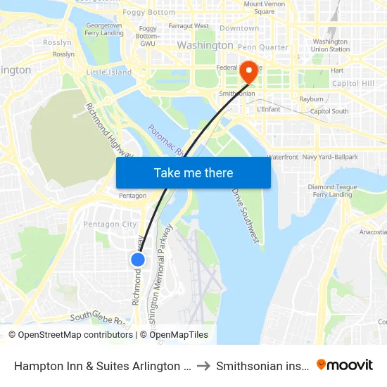 Hampton Inn & Suites Arlington Crystal City to Smithsonian institution map