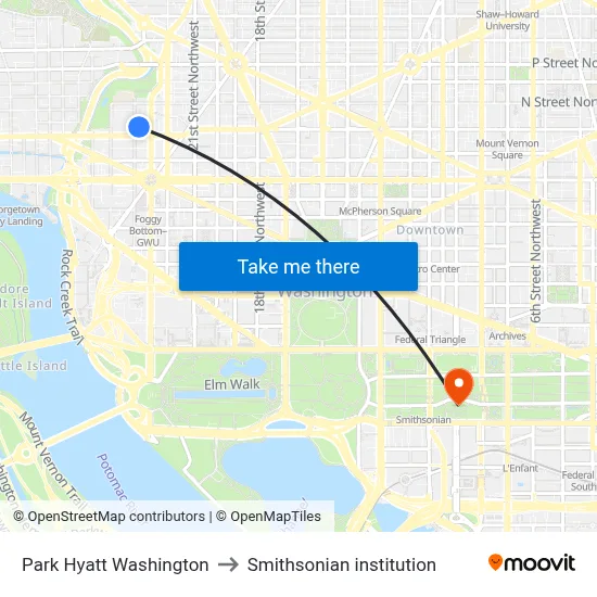 Park Hyatt Washington to Smithsonian institution map