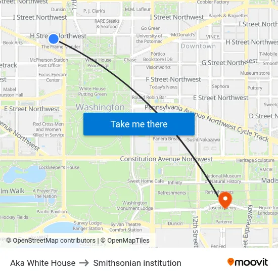 Aka White House to Smithsonian institution map