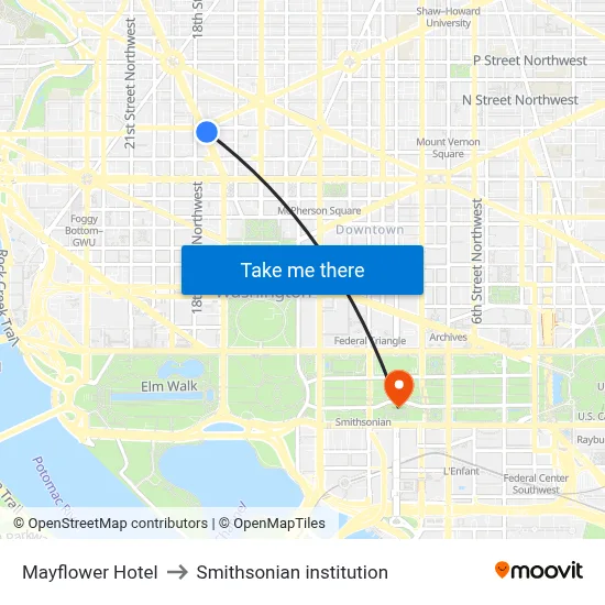 Mayflower Hotel to Smithsonian institution map