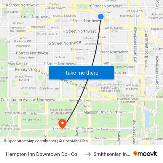 Hampton Inn Downtown Dc - Convention Center to Smithsonian institution map