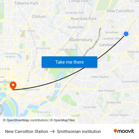 New Carrollton Station to Smithsonian institution map