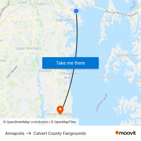 Annapolis to Calvert County Fairgrounds map