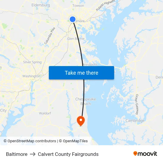 Baltimore to Calvert County Fairgrounds map