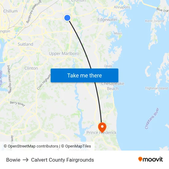 Bowie to Calvert County Fairgrounds map