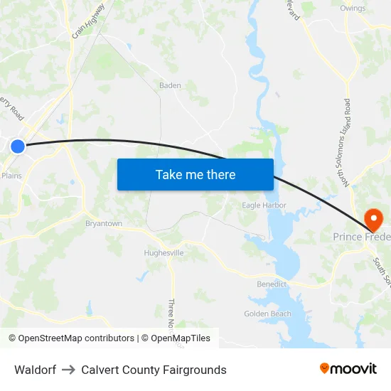 Waldorf to Calvert County Fairgrounds map