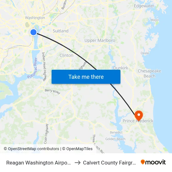 Reagan Washington Airport DCA to Calvert County Fairgrounds map