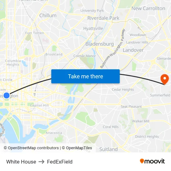 White House to FedExField map