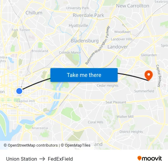 Union Station to FedExField map