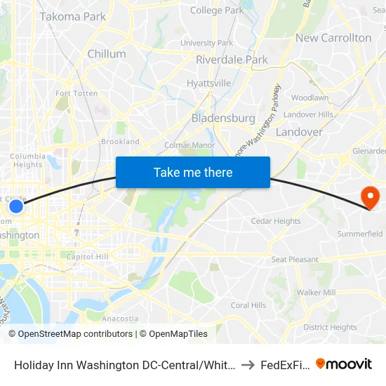 Holiday Inn Washington DC-Central/White House to FedExField map