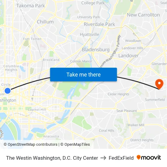 The Westin Washington, D.C. City Center to FedExField map