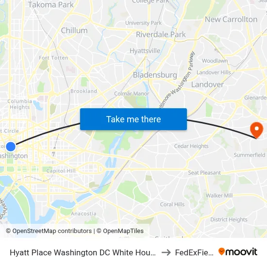 Hyatt Place Washington DC White House to FedExField map