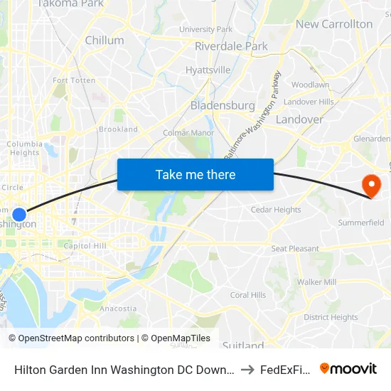 Hilton Garden Inn Washington DC Downtown to FedExField map