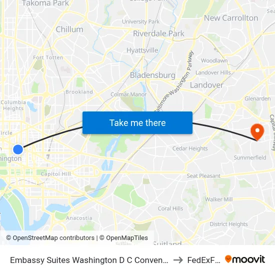 Embassy Suites Washington D C Convention Center to FedExField map