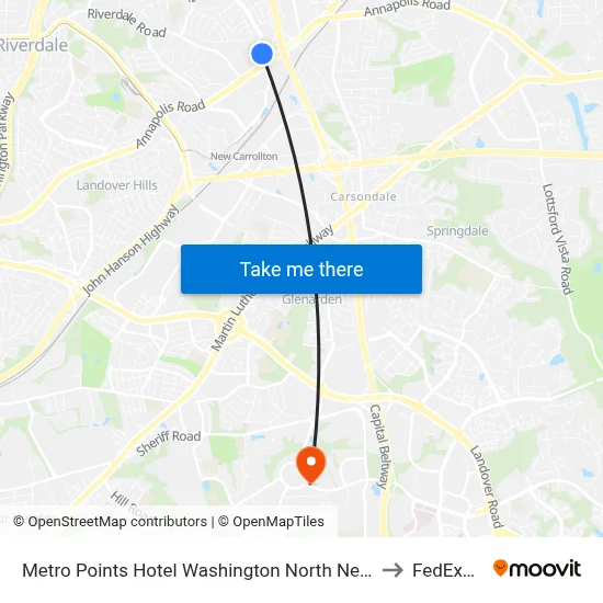 Metro Points Hotel Washington North New Carrollton to FedExField map