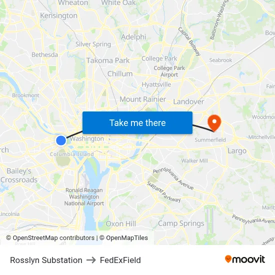 Rosslyn Substation to FedExField map