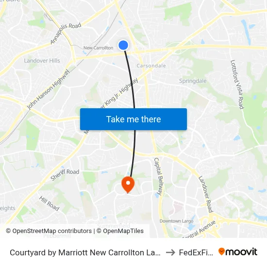 Courtyard by Marriott New Carrollton Landover to FedExField map