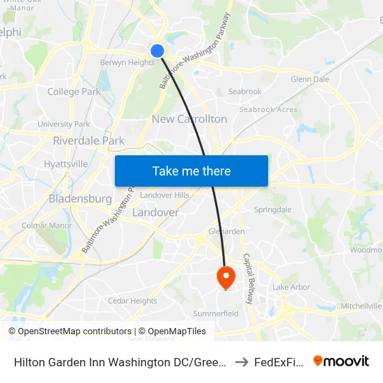 Hilton Garden Inn Washington DC/Greenbelt to FedExField map
