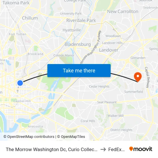 The Morrow Washington Dc, Curio Collection by Hilton to FedExField map