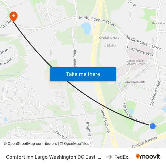 Comfort Inn Largo-Washington DC East, Upper Marlboro to FedExField map