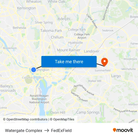Watergate Complex to FedExField map