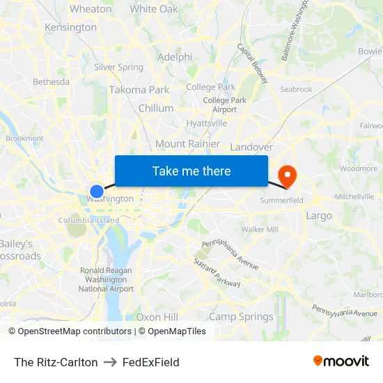 Ritz-Carlton to FedExField map