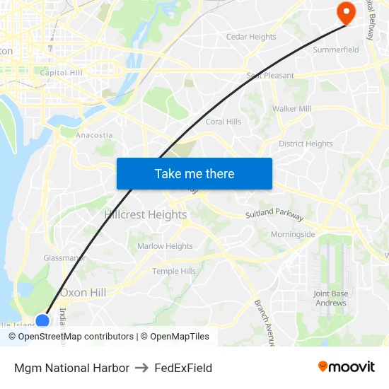 Mgm National Harbor to FedExField map