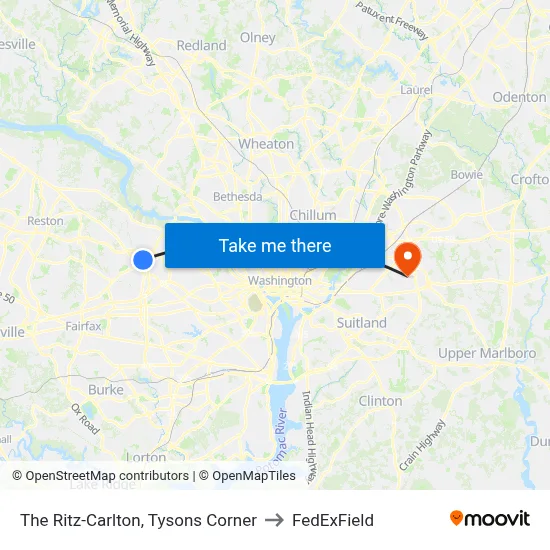 The Ritz-Carlton to FedExField map