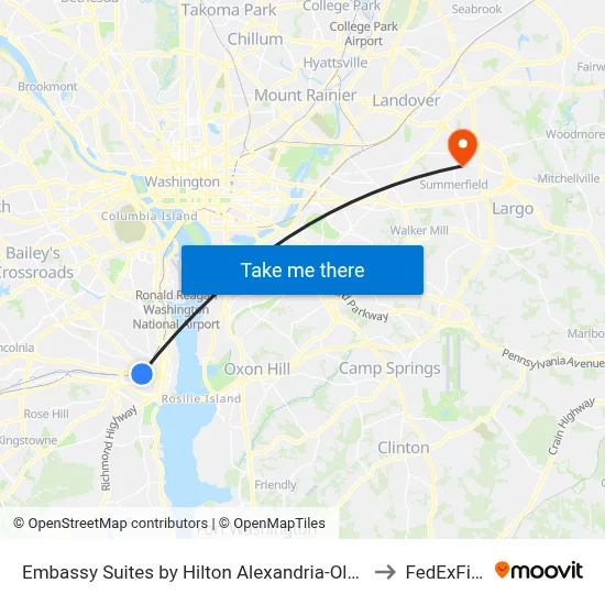Embassy Suites By Hilton Alexandria-Old Town to FedExField map