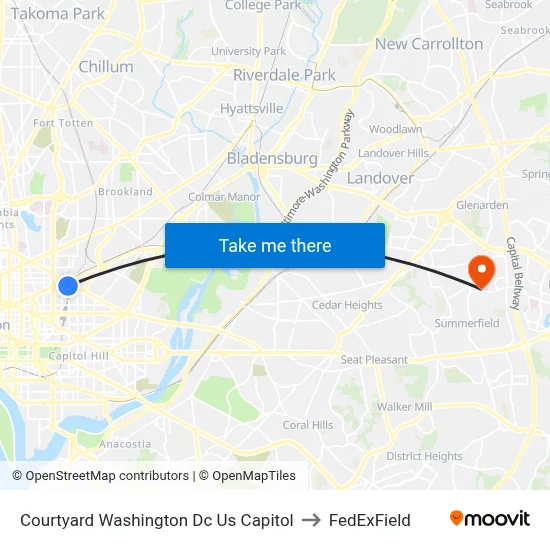 Courtyard Washington Dc Us Capitol to FedExField map