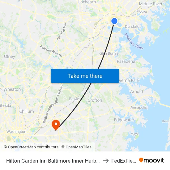 Hilton Garden Inn Baltimore Inner Harbor to FedExField map