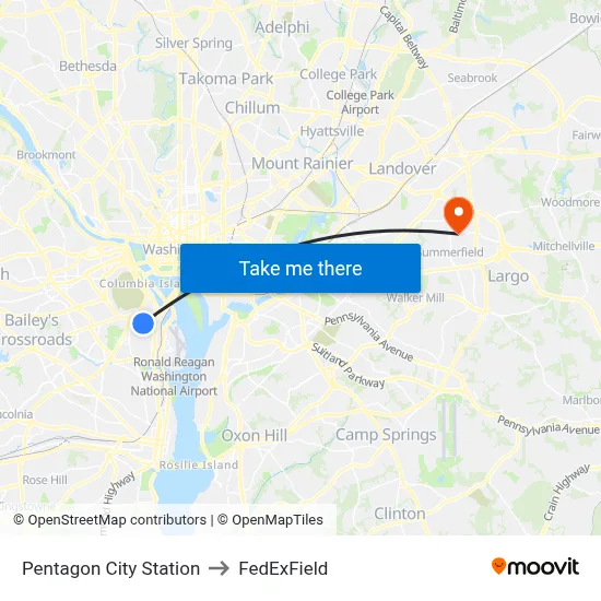 Pentagon City Station, Pentagon City Station, 1250 S Hayes St, Arlington, VA 22202, USA to FedExField map