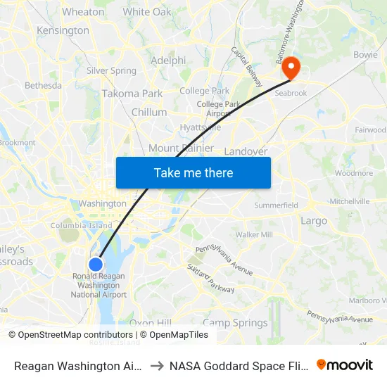 Reagan Washington Airport DCA to NASA Goddard Space Flight Center map