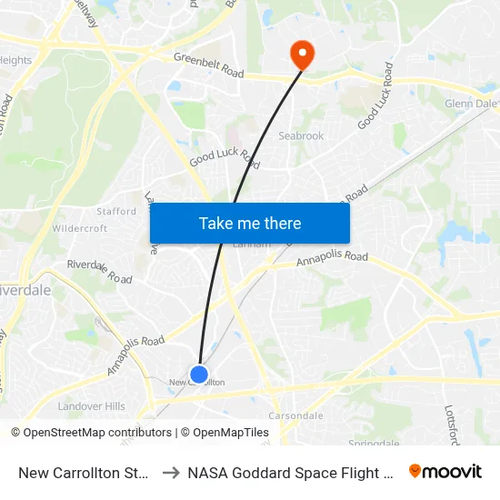 New Carrollton Station to NASA Goddard Space Flight Center map