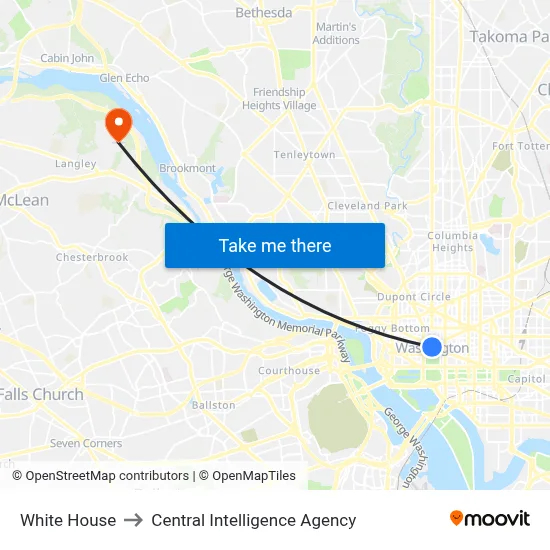 White House to Central Intelligence Agency map