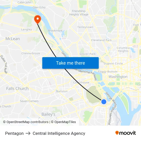 Pentagon to Central Intelligence Agency map
