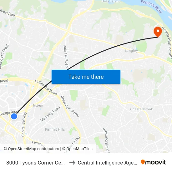 8000 Tysons Corner Center to Central Intelligence Agency map