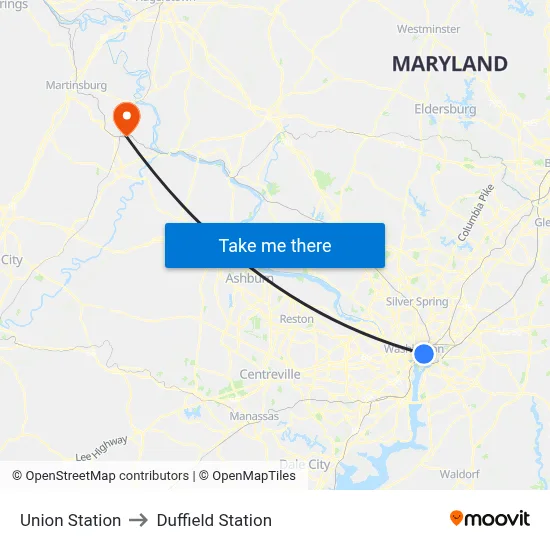 Union Station to Duffield Station map