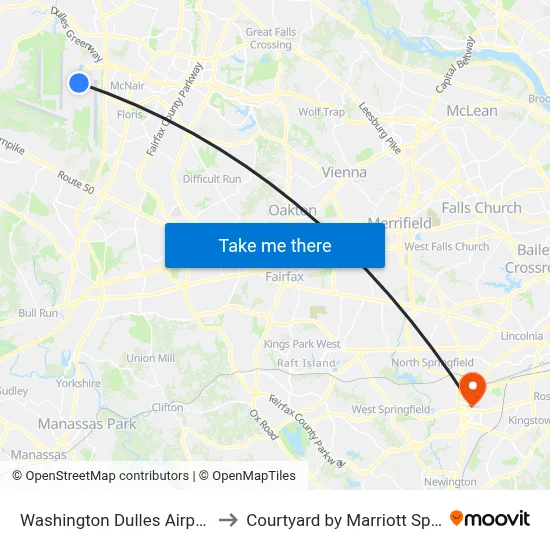 Washington Dulles Airport (IAD) to Courtyard by Marriott Springfield map